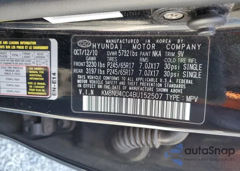 2011 Hyundai Veracruz Gls from USA, damaged, VIN KM8NU4CC4BU152507